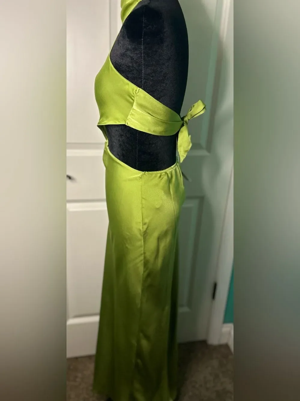 Edit by Nine Satin Halter Cutout Twist Front Maxi Dress Green - Picture 11 of 14